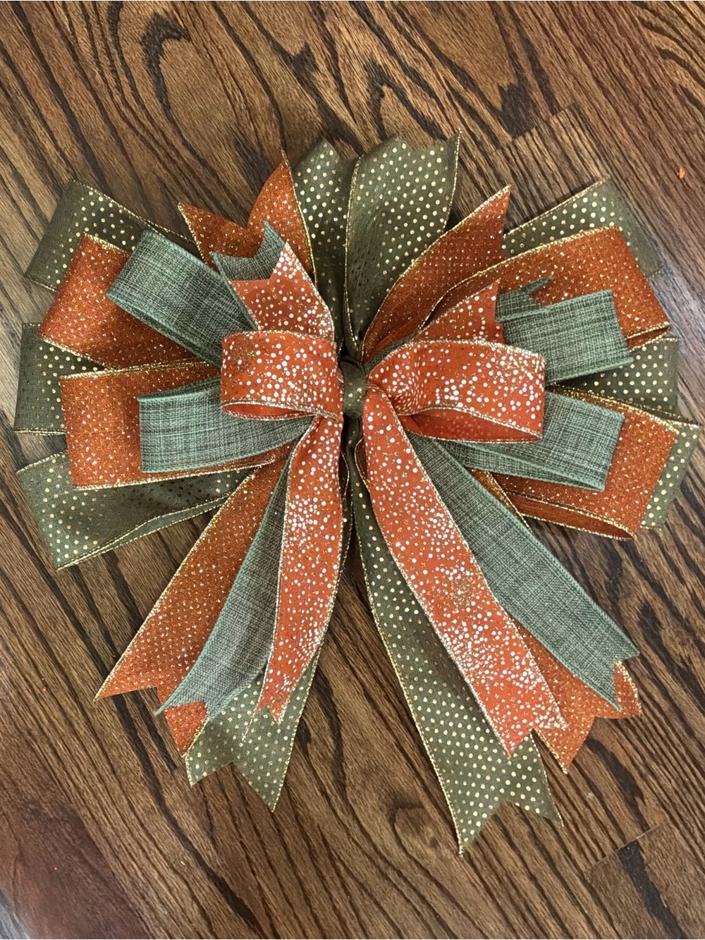 Festive Orange and Olive Holiday Bow - Decorative Wreath Accent